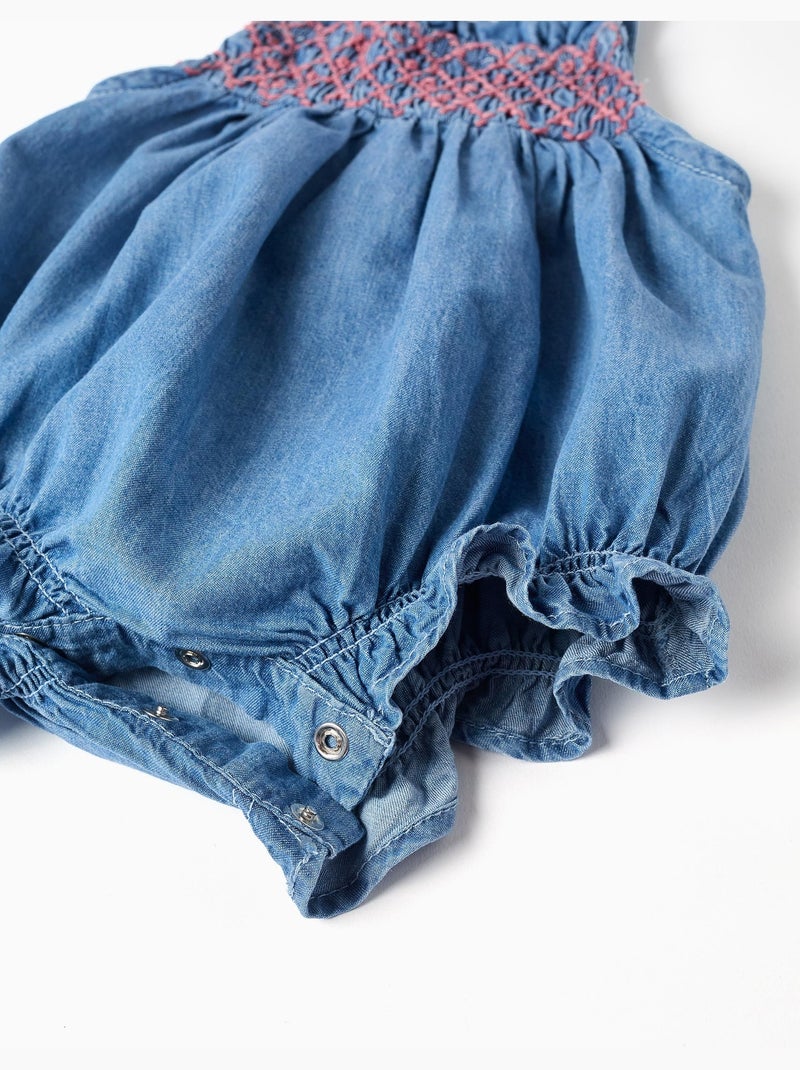 Pagliaccetto in denim con ricamo e volant Blu Blu - Kiabi