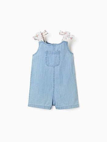 Pagliaccetto in denim con spalline floreali