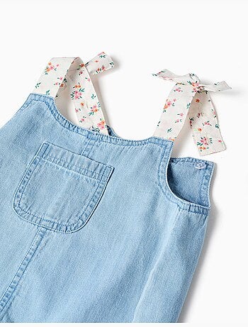 Pagliaccetto in denim con spalline floreali
