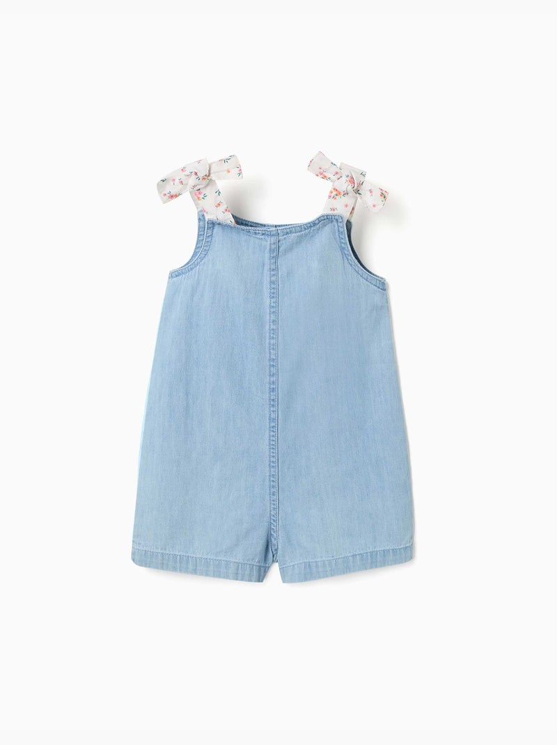 Pagliaccetto in denim con spalline floreali Blu Blu - Kiabi