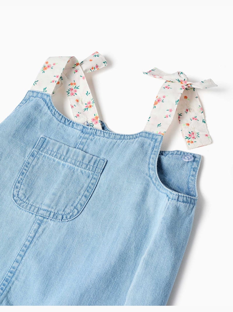 Pagliaccetto in denim con spalline floreali Blu Blu - Kiabi