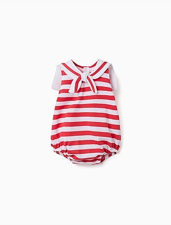 Pagliaccetto in maglia a righe con colletto alla marinara
