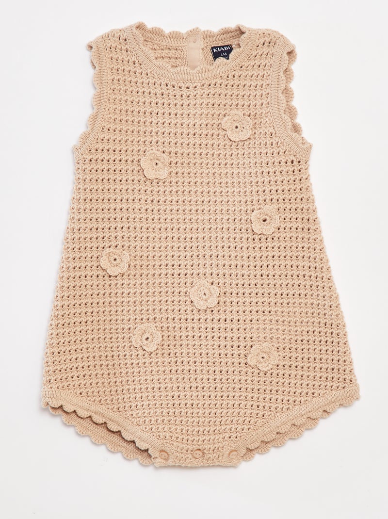 Pagliaccetto lavorato a maglia con fiori Beige - Kiabi