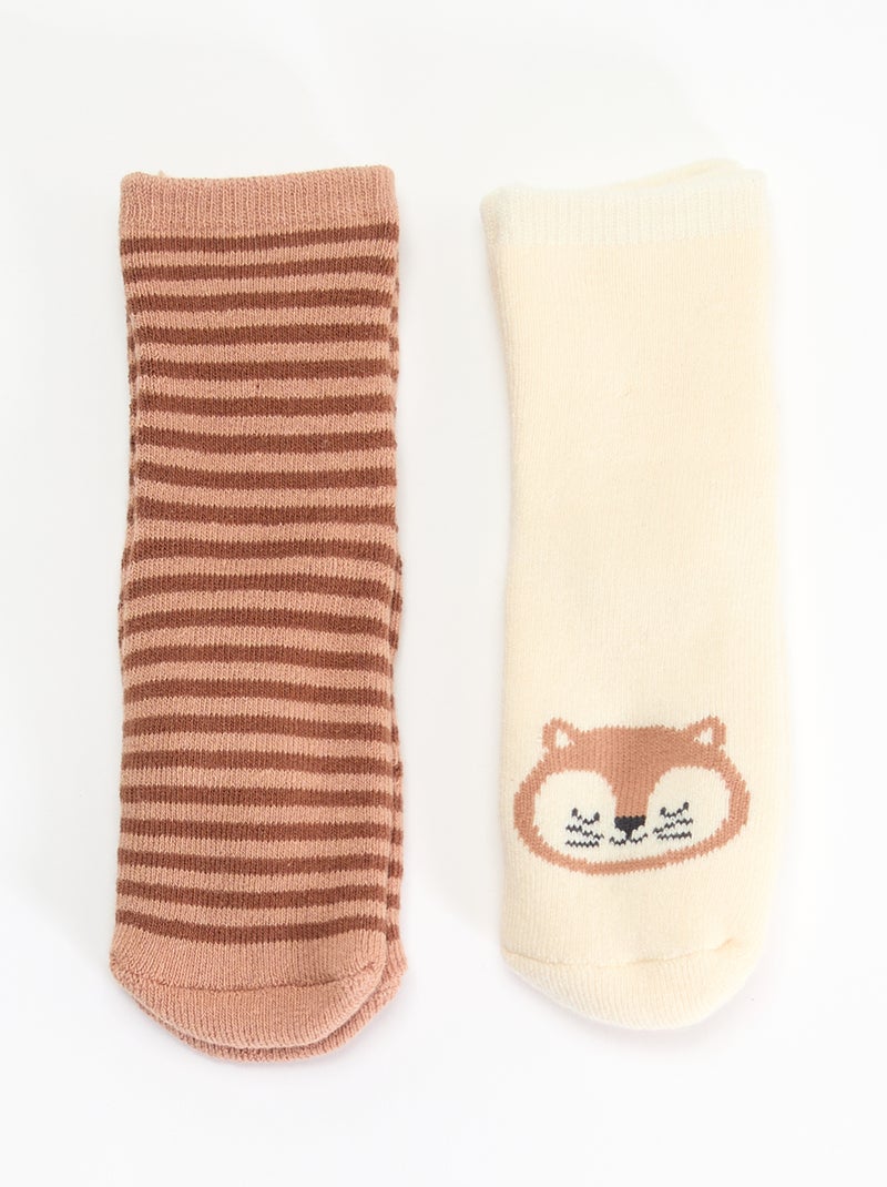 Paio di calzini fantasia antiscivolo Beige - Kiabi