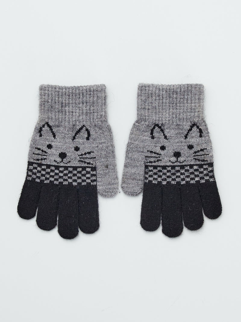 Paio di guanti 'gatto' grigio/nero - Kiabi