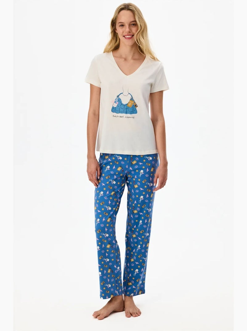 Pajamas only pigiama con pantaloni stampati e maniche corte penti Blu Bianco - Kiabi