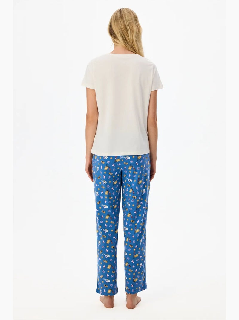 Pajamas only pigiama con pantaloni stampati e maniche corte penti Blu Bianco - Kiabi