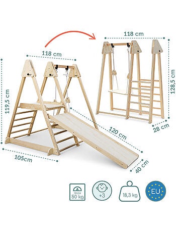 Palestra da interno in legno 3 in 1 mamabrum per bambini dai 3 anni