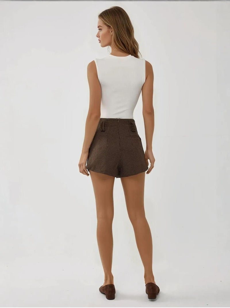 Pantaloncini a quadri a vita alta Marrone - Kiabi