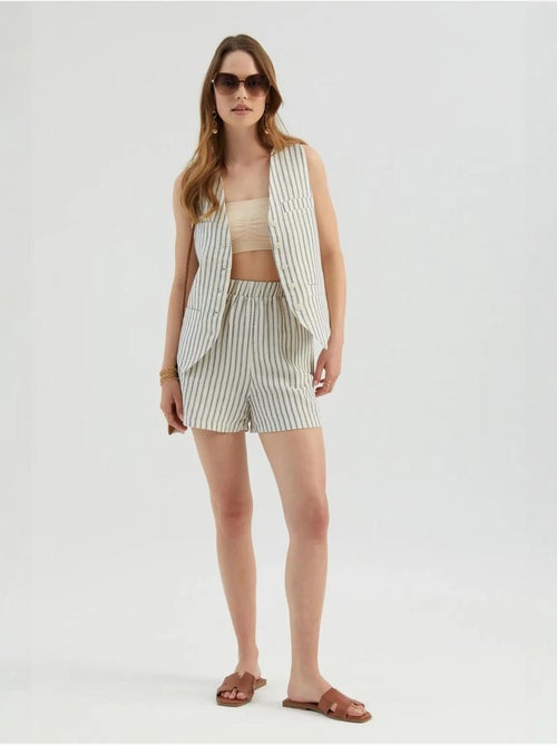 Pantaloncini a righe con vita alta elasticizzata - Kiabi Pantaloncini a righe con vita alta elasticizzata - Kiabi