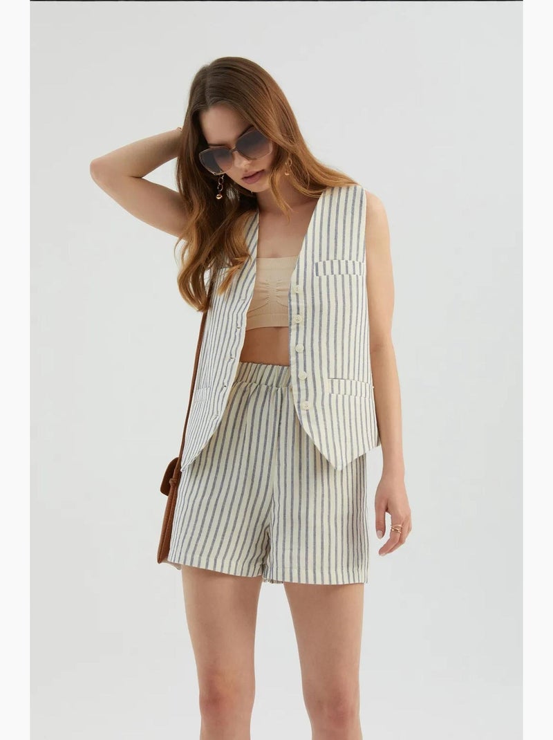 Pantaloncini a righe con vita alta elasticizzata hiccup Beige naturale - Kiabi