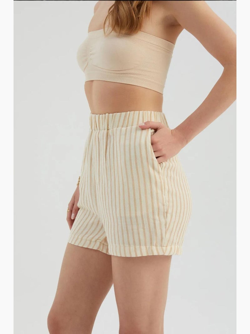 Pantaloncini a righe con vita alta elasticizzata hiccup Marrone - Kiabi