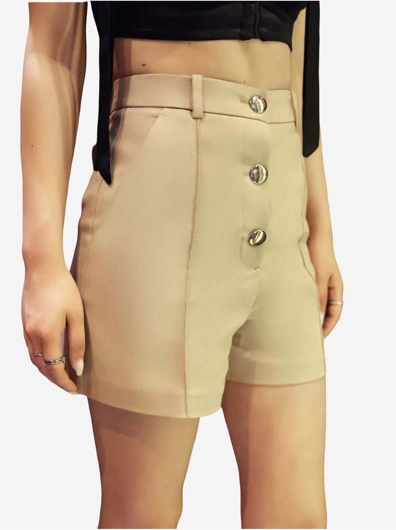Pantaloncini a vita alta con bottoni hiccup Beige - Kiabi