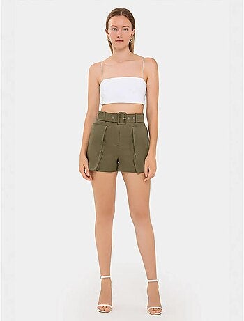 Pantaloncini a vita alta in cotone con tasca e cintura hiccup