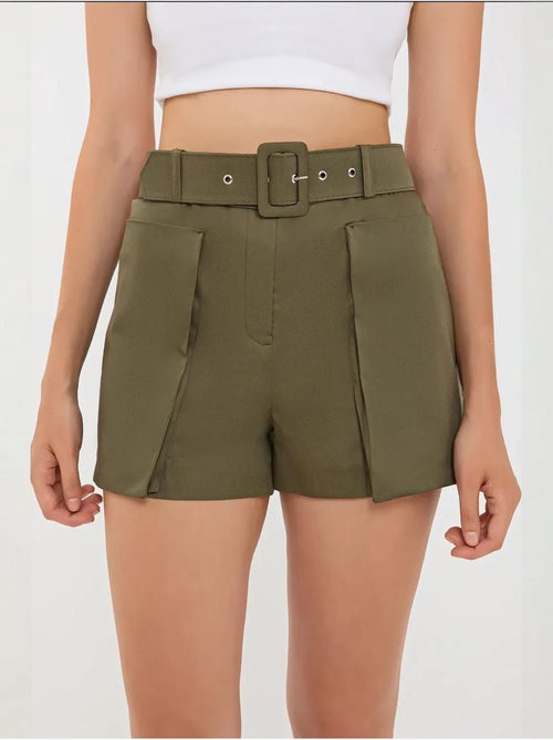 Pantaloncini a vita alta in cotone con tasca e cintura hiccup - Kiabi