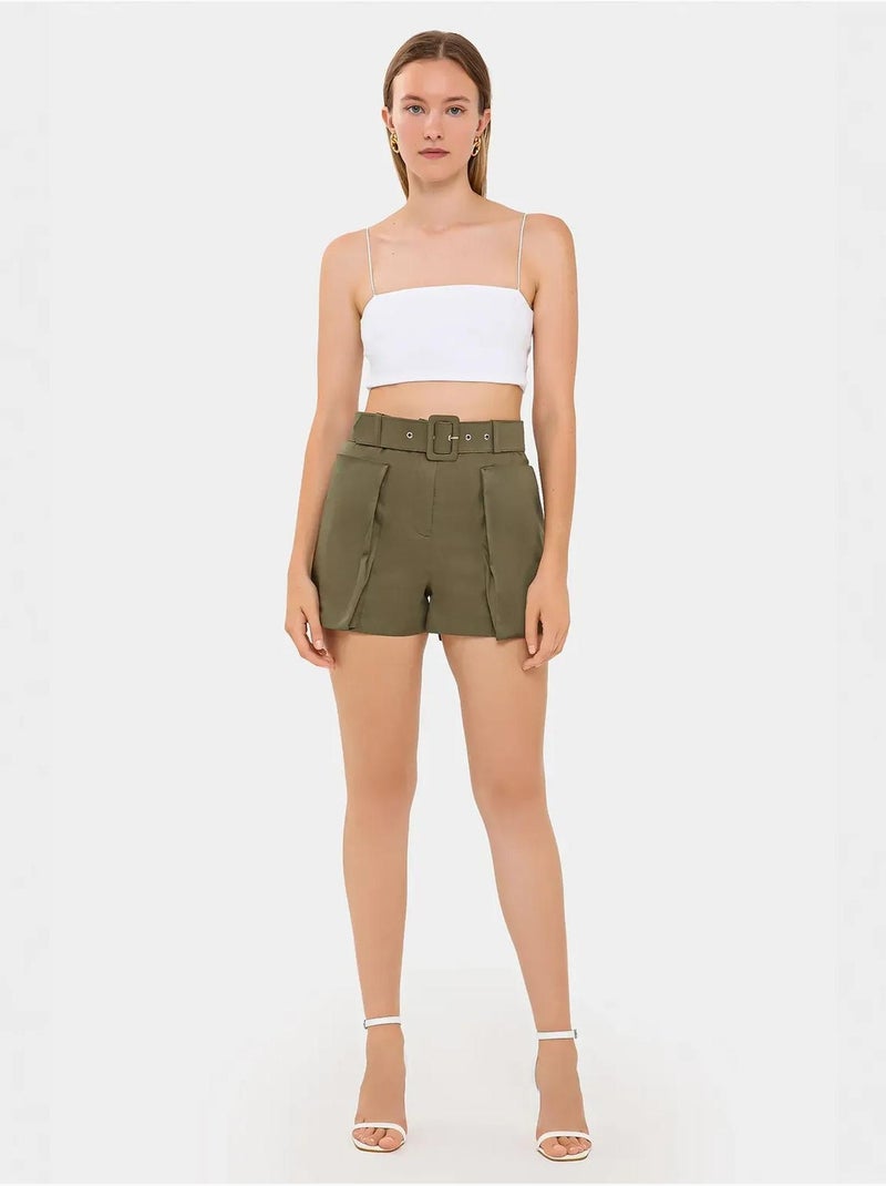 Pantaloncini a vita alta in cotone con tasca e cintura hiccup Verde - Kiabi