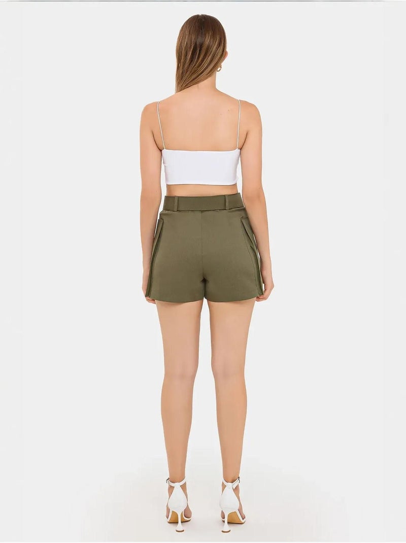Pantaloncini a vita alta in cotone con tasca e cintura hiccup Verde - Kiabi