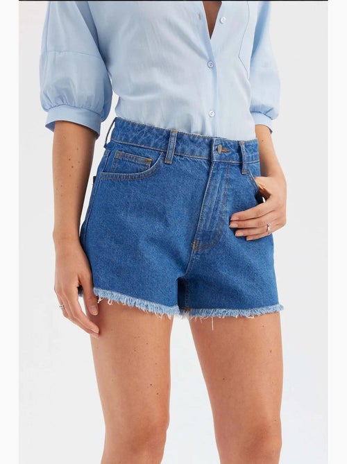 Pantaloncini a vita alta in denim tinta unita hiccup - Kiabi Pantaloncini a vita alta in denim tinta unita hiccup - Kiabi