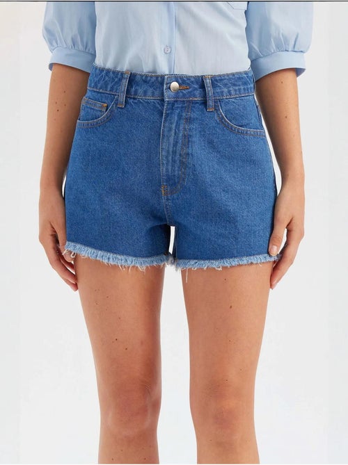 Pantaloncini a vita alta in denim tinta unita hiccup - Kiabi Pantaloncini a vita alta in denim tinta unita hiccup - Kiabi
