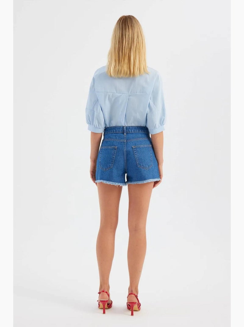 Pantaloncini a vita alta in denim tinta unita hiccup Blu - Kiabi
