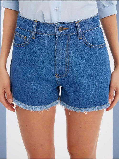 Pantaloncini a vita alta in denim tinta unita hiccup - Kiabi Pantaloncini a vita alta in denim tinta unita hiccup - Kiabi