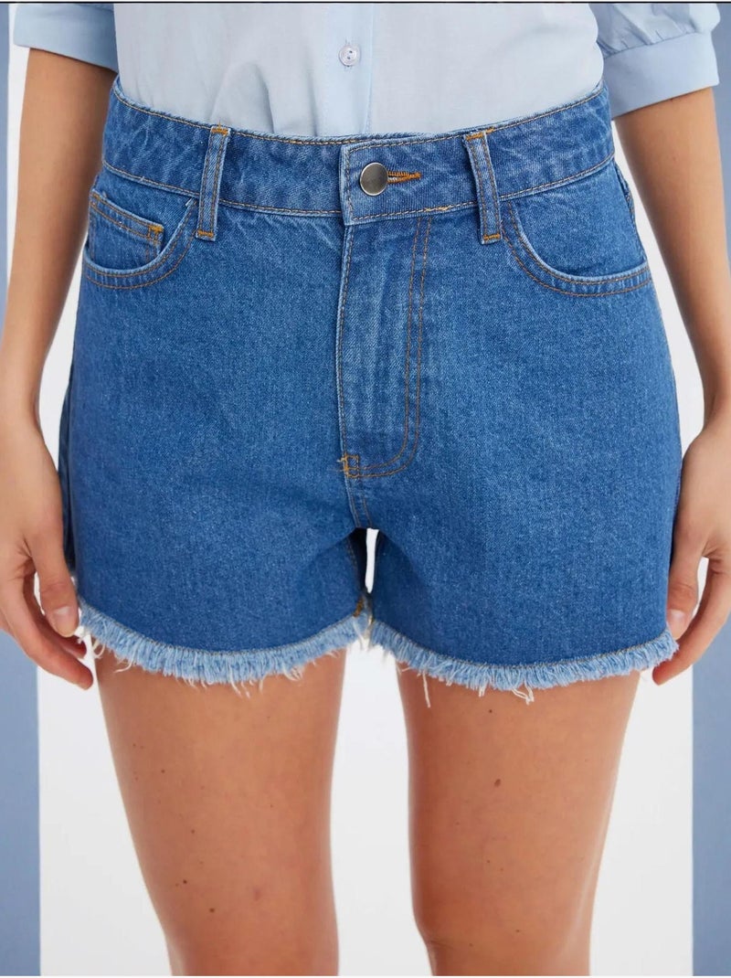 Pantaloncini a vita alta in denim tinta unita hiccup Blu - Kiabi