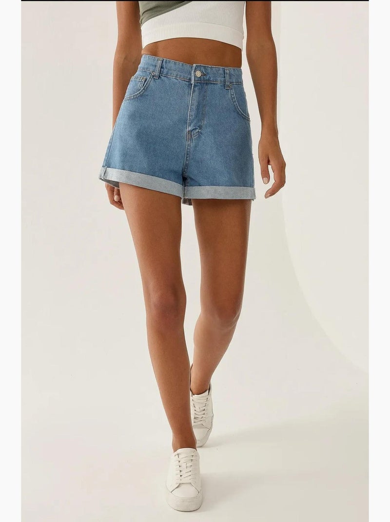 Pantaloncini aderenti da mamma con risvolto hiccup Blu - Kiabi