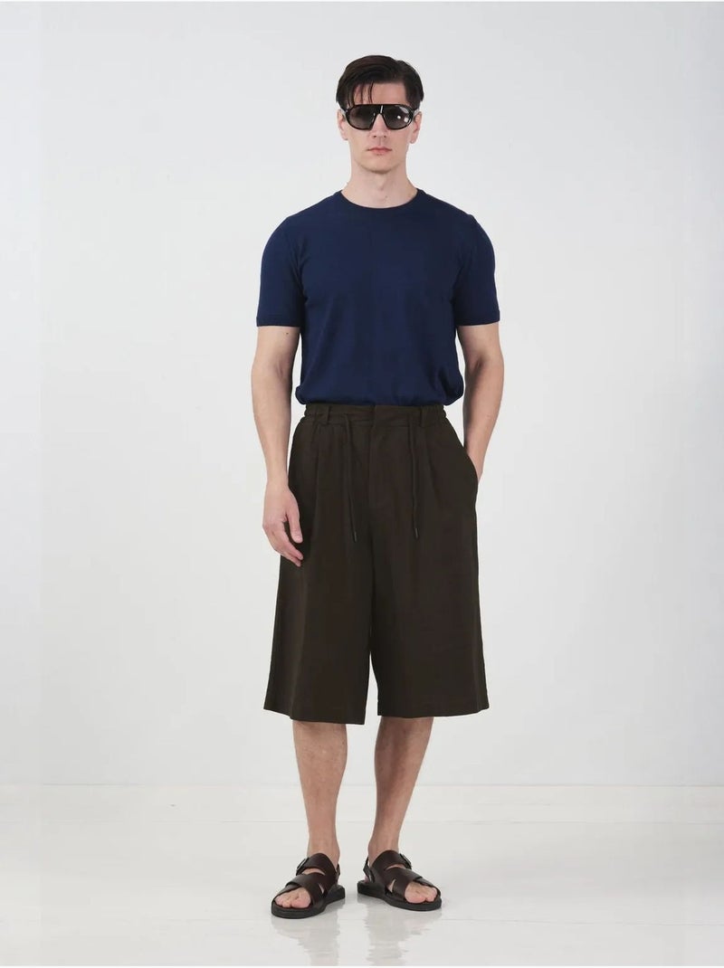 Pantaloncini capri a gamba ampia a vita media con vita con coulisse giesto Marrone cioccolato - Kiabi