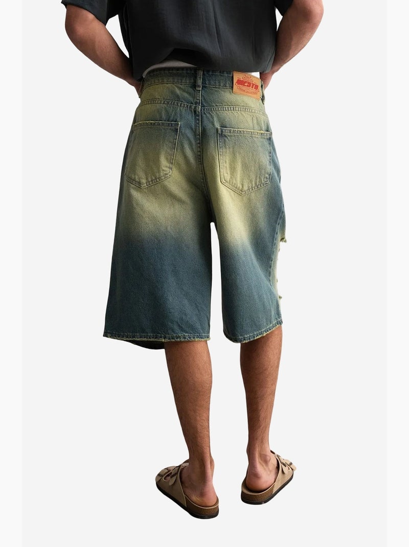 Pantaloncini capri in denim destroyed giesto Verde - Kiabi