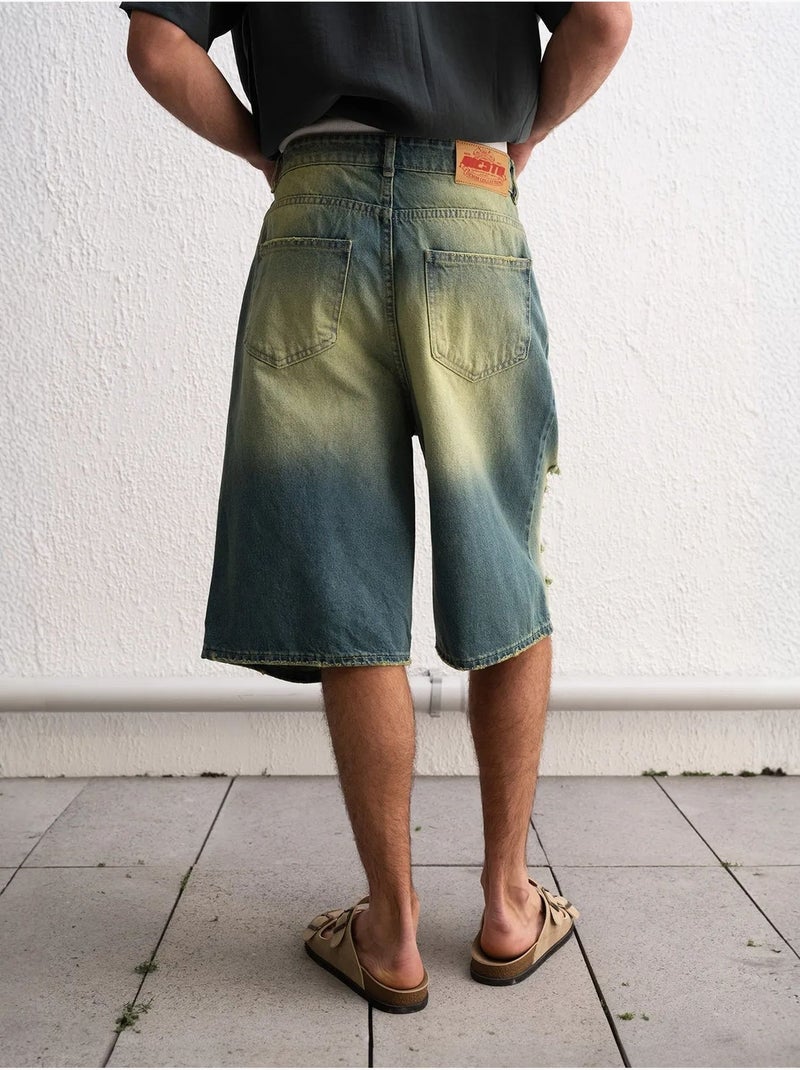 Pantaloncini capri in denim destroyed giesto Verde - Kiabi