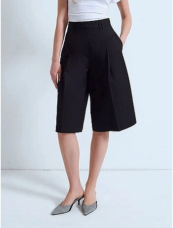 Pantaloncini capri in popeline di cotone a vita alta dilvin