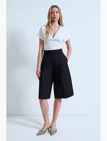 Pantaloncini capri in popeline di cotone a vita alta dilvin