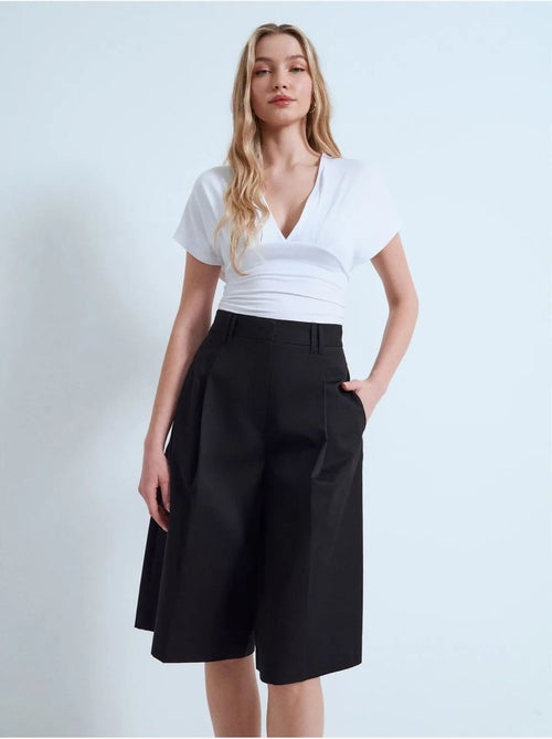 Pantaloncini capri in popeline di cotone a vita alta dilvin - Kiabi Pantaloncini capri in popeline di cotone a vita alta dilvin - Kiabi