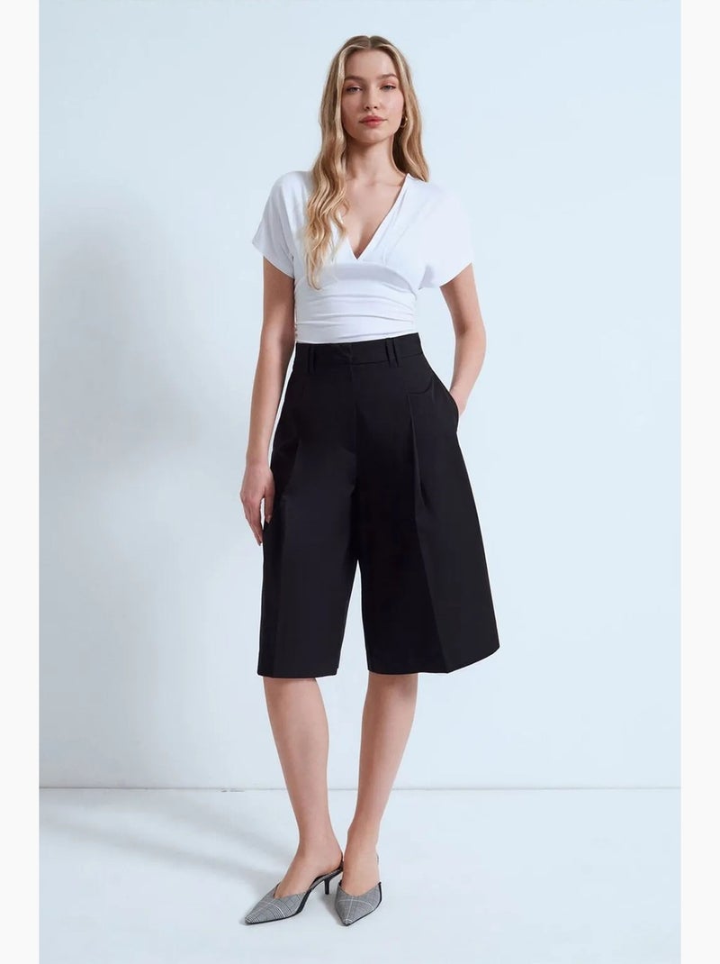 Pantaloncini capri in popeline di cotone a vita alta dilvin Nero - Kiabi