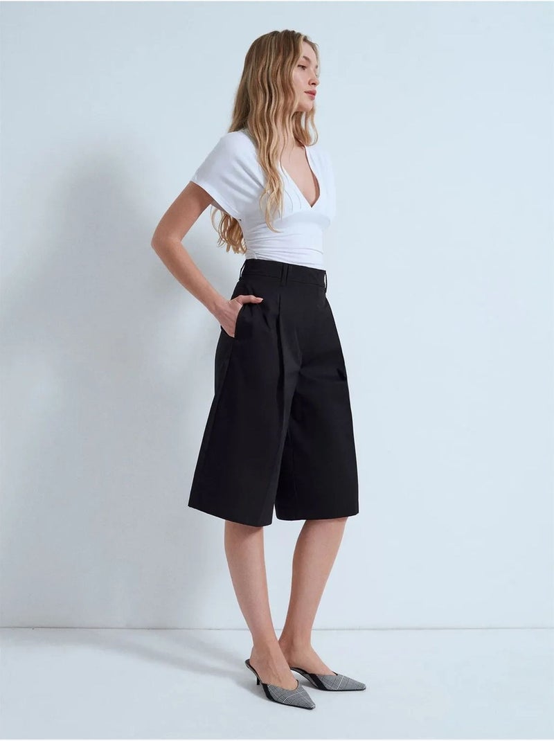 Pantaloncini capri in popeline di cotone a vita alta dilvin Nero - Kiabi