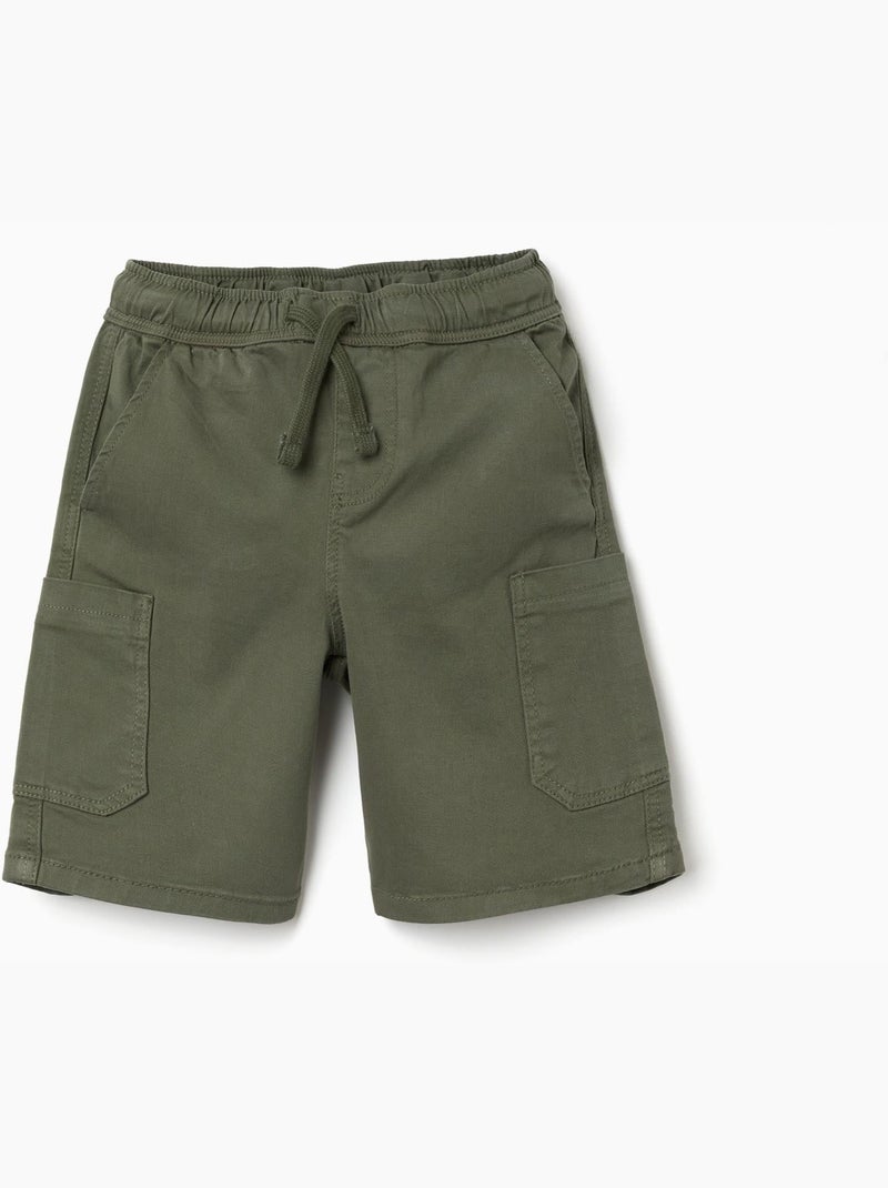 Pantaloncini cargo lunghi in twill con coulisse Verde scuro - Kiabi