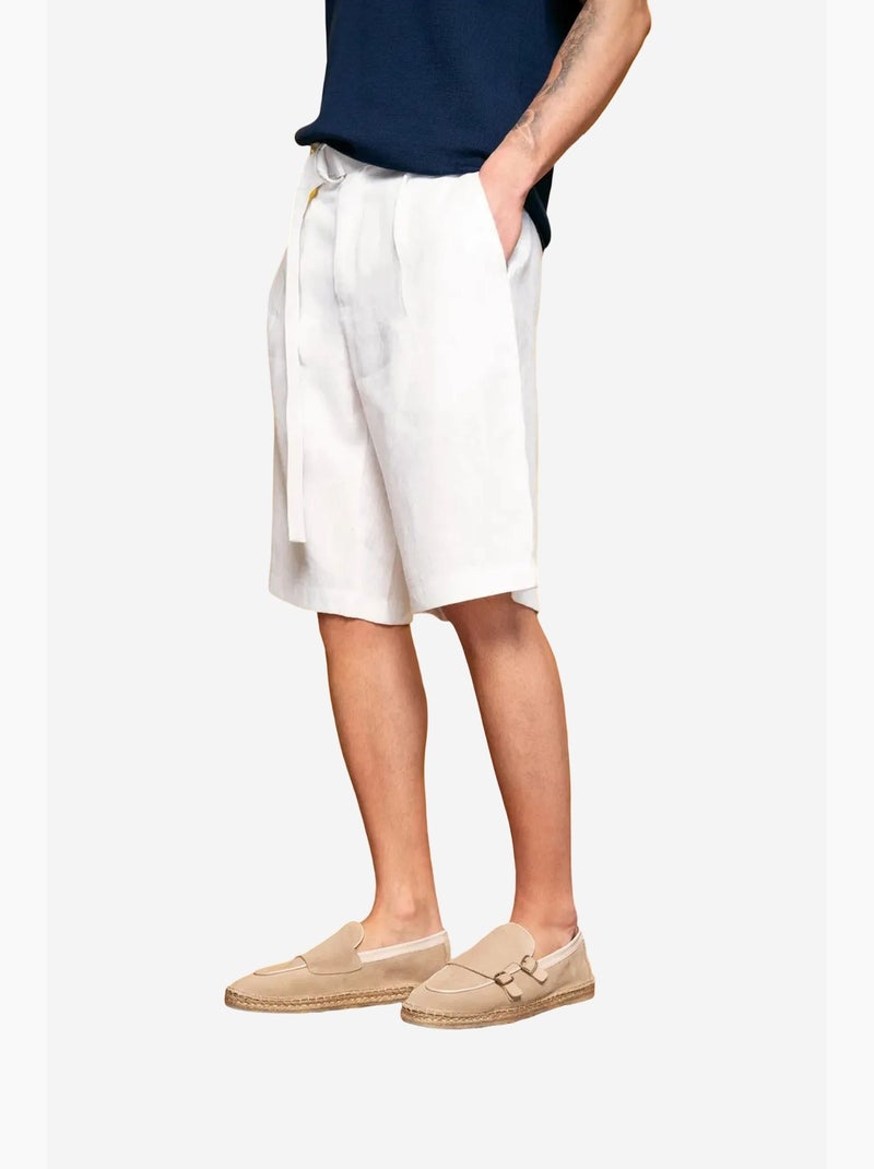 Pantaloncini chino in misto lino a vita alta giesto Bianco - Kiabi
