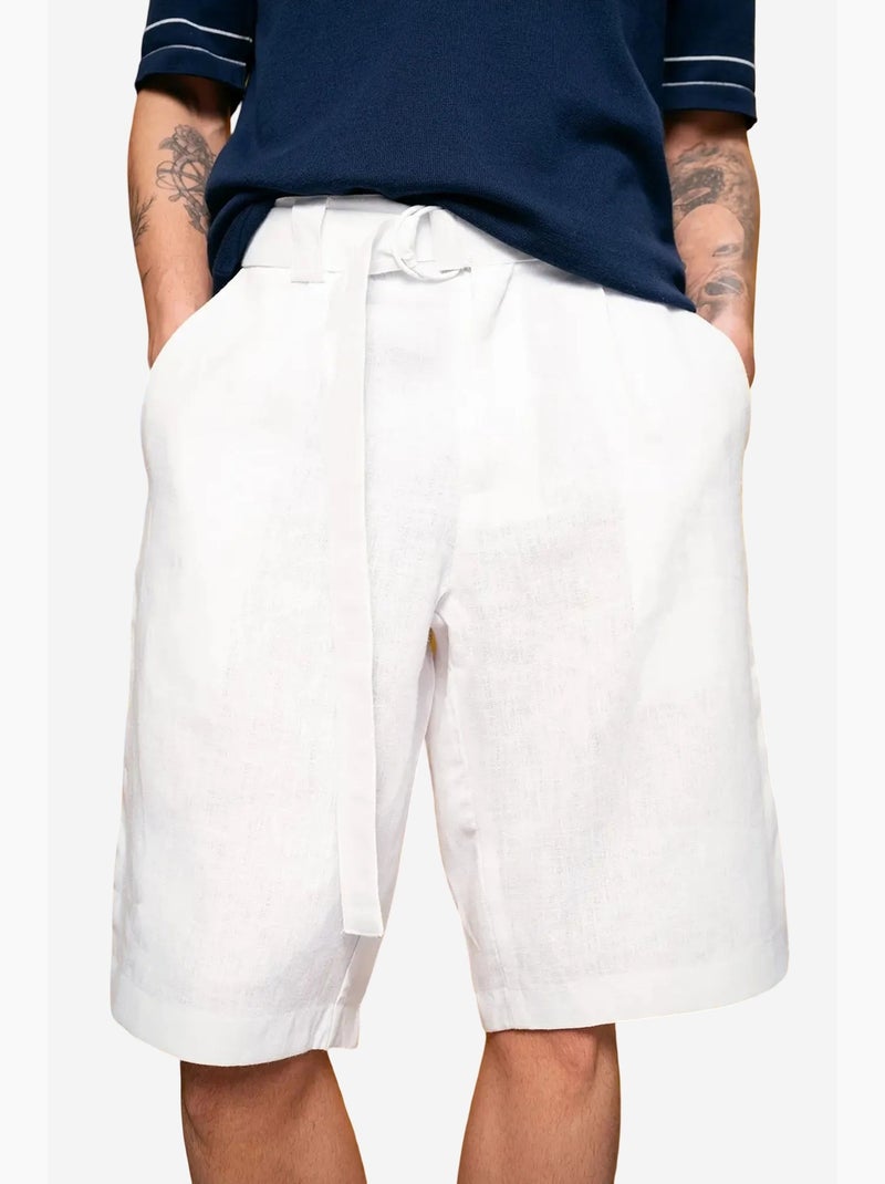 Pantaloncini chino in misto lino a vita alta giesto Bianco - Kiabi