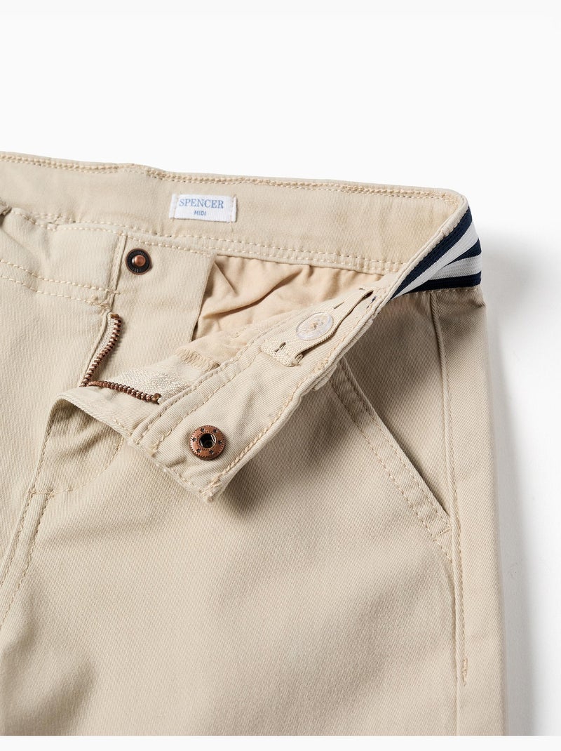 Pantaloncini chino in saffiano con nastro a righe Beige chiaro - Kiabi