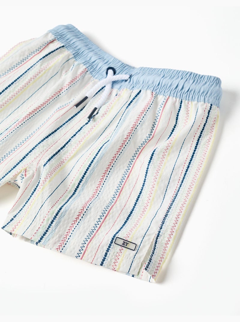 Pantaloncini da bagno a righe etniche e cintura con coulisse B&S Blu chiaro - Kiabi