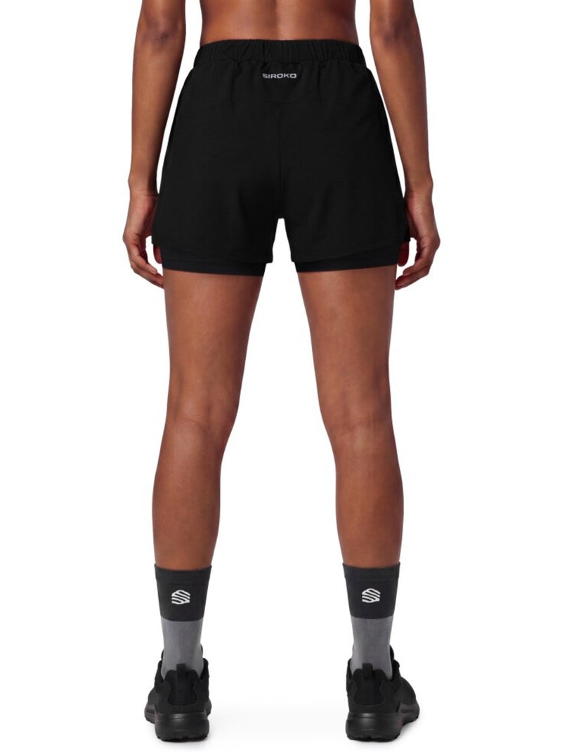 Pantaloncini da trail running 2 in 1 da donna escursionismo donna araroa-w Nero - Kiabi
