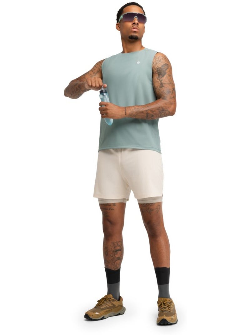 Pantaloncini da trail running 2 in 1 da uomo escursionismo uomo overland stone Beige - Kiabi