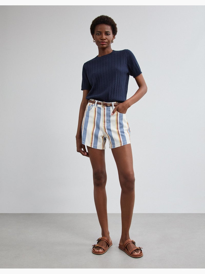 Pantaloncini di jeans a righe, mo fashion Blu - Kiabi