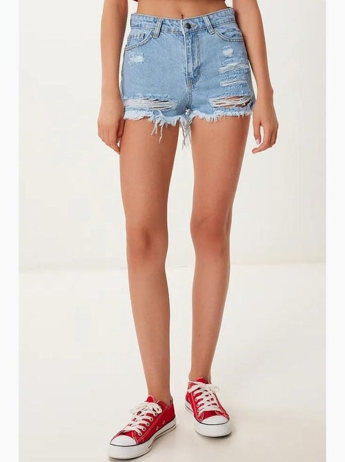 Pantaloncini di jeans a vita alta strappati istanbul - Kiabi Pantaloncini di jeans a vita alta strappati istanbul - Kiabi