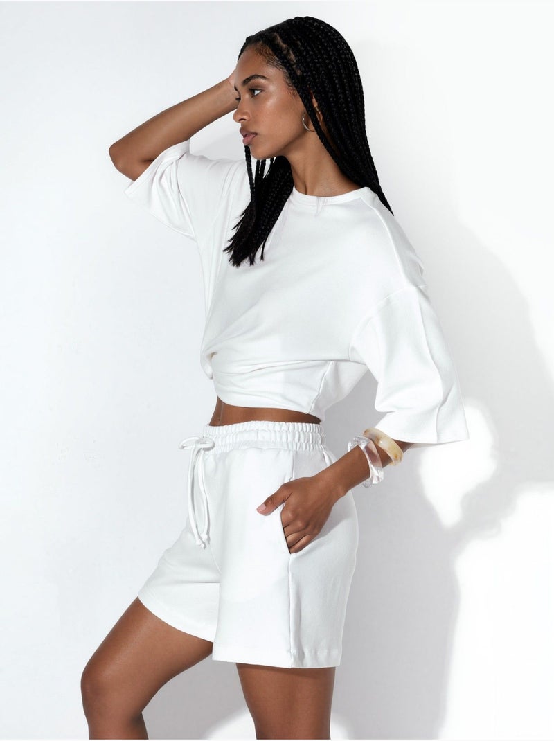 Pantaloncini felpati con coulisse a vita media busem Bianco - Kiabi