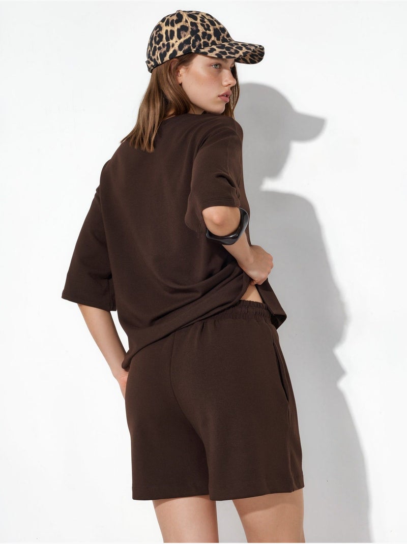 Pantaloncini felpati con coulisse a vita media busem Marrone cioccolato - Kiabi