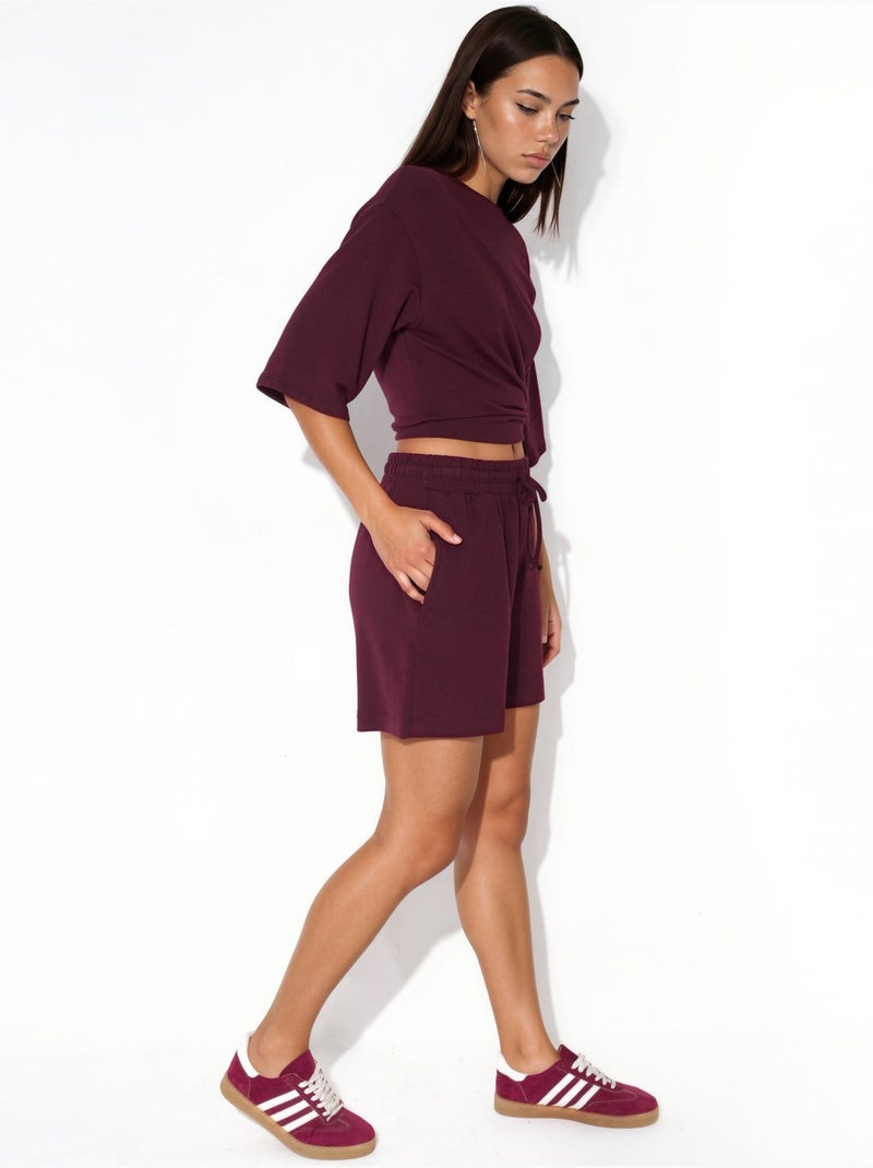 Pantaloncini felpati con coulisse a vita media busem Rosso bordeaux - Kiabi