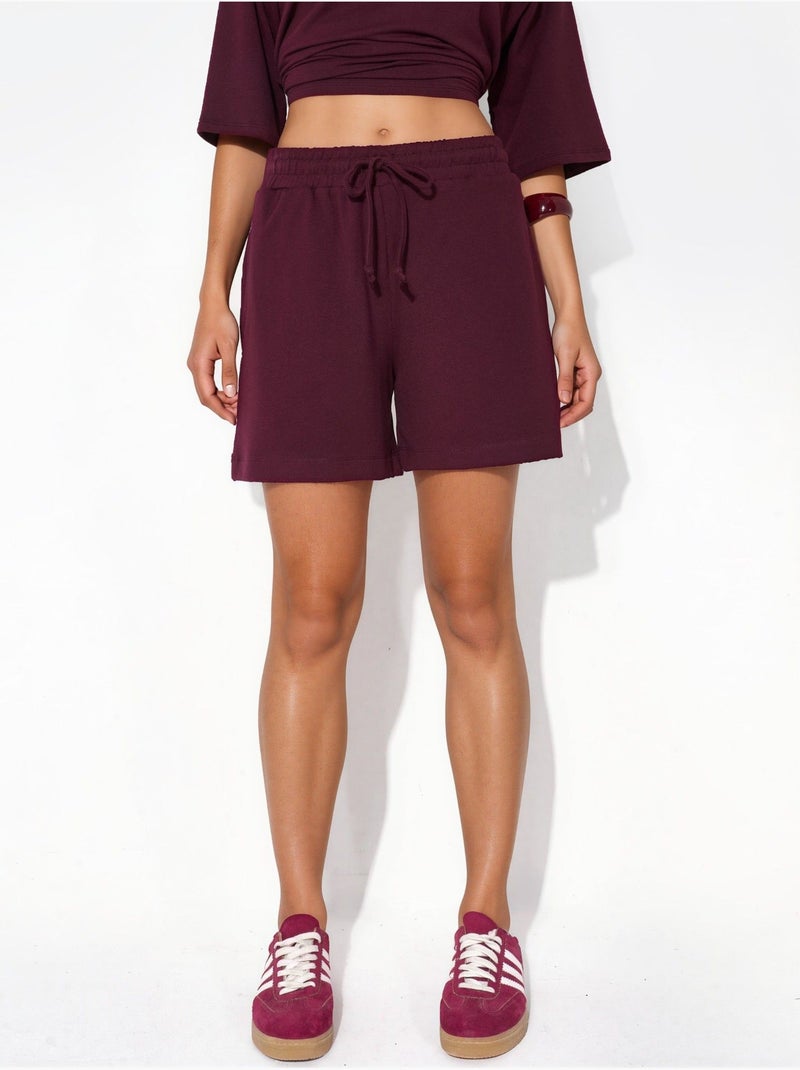 Pantaloncini felpati con coulisse a vita media busem Rosso bordeaux - Kiabi