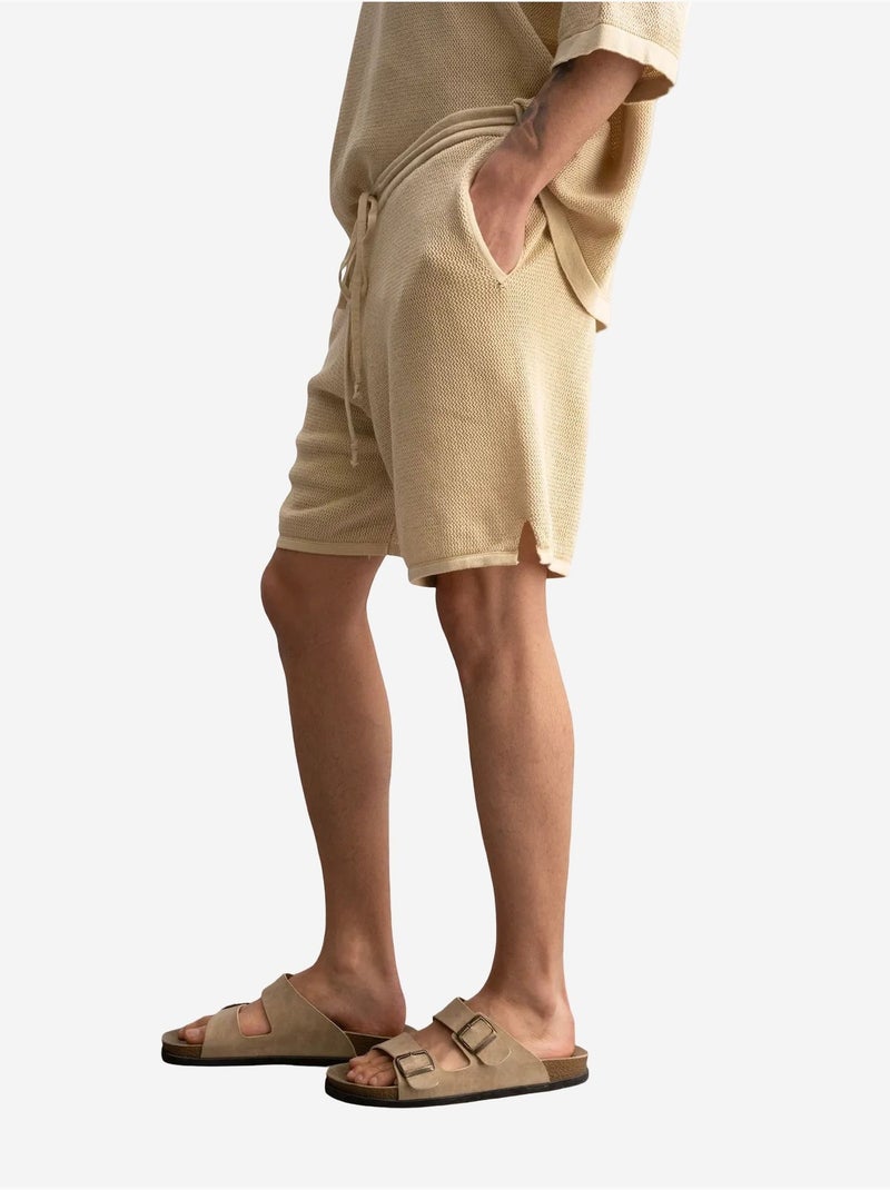 Pantaloncini felpati in maglia testurizzata a vita media giesto Beige argilla - Kiabi