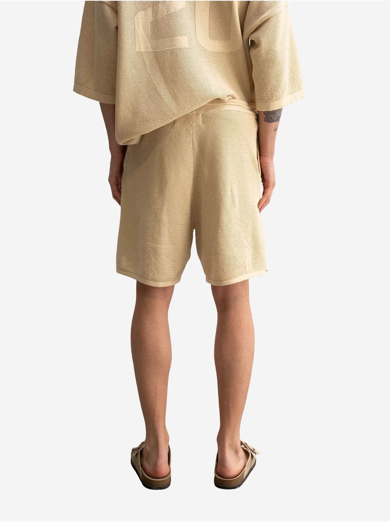 Pantaloncini felpati in maglia testurizzata a vita media giesto Beige argilla - Kiabi